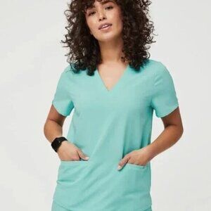 Figs 'Casma' Short Sleeve V-Neck Scrub Top in Fresh Aqua Size X-Large